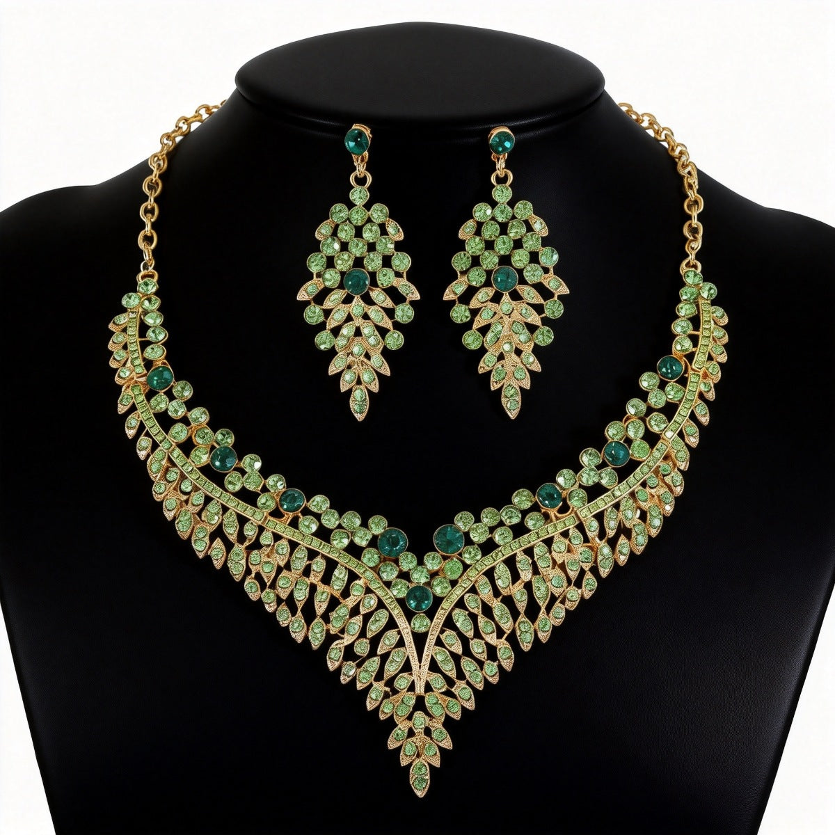 2024 New Exquisite Rhinestone Necklace Earrings Set Party Dress Wedding Accessories Alloy Cross-border Jewelry Supply