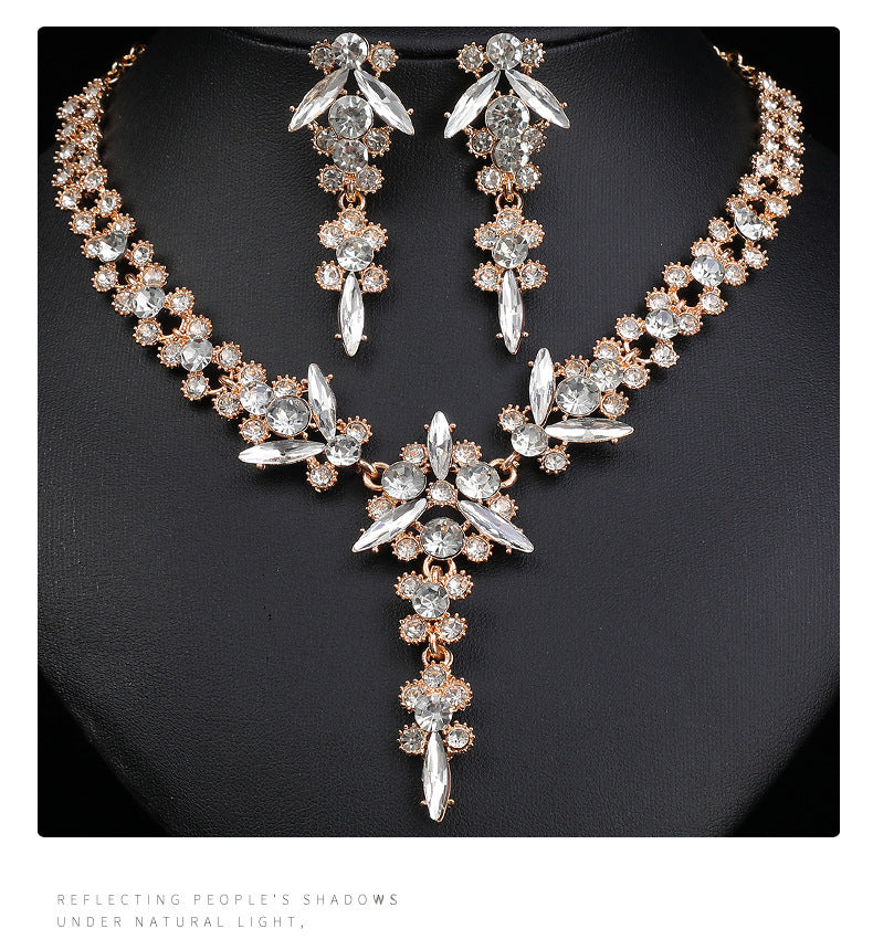 Europe and the United States Hot Jewelry Cross-border Supply Bridal Necklace suit Fashion High-end Crystal Wedding Dress Banquet Dress Jewelry