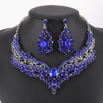 European and American Export Jewelry Bridal Jewelry Accessories Necklace Earrings Set Live Performance Crystal V-Shaped Clavicle Chain for Women
