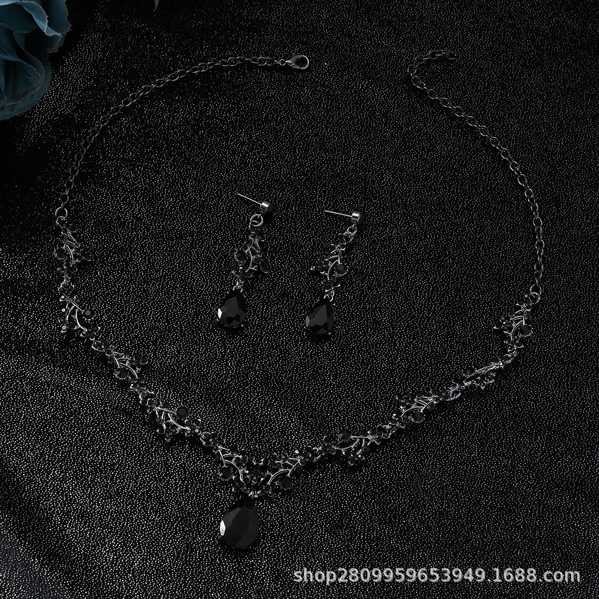 Jewelry Set Chain Crystal Diamond Gift Set Bridal Wedding Necklace Earrings Two-Piece Set Factory Direct Sale