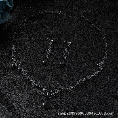 Jewelry Set Chain Crystal Diamond Gift Set Bridal Wedding Necklace Earrings Two-Piece Set Factory Direct Sale