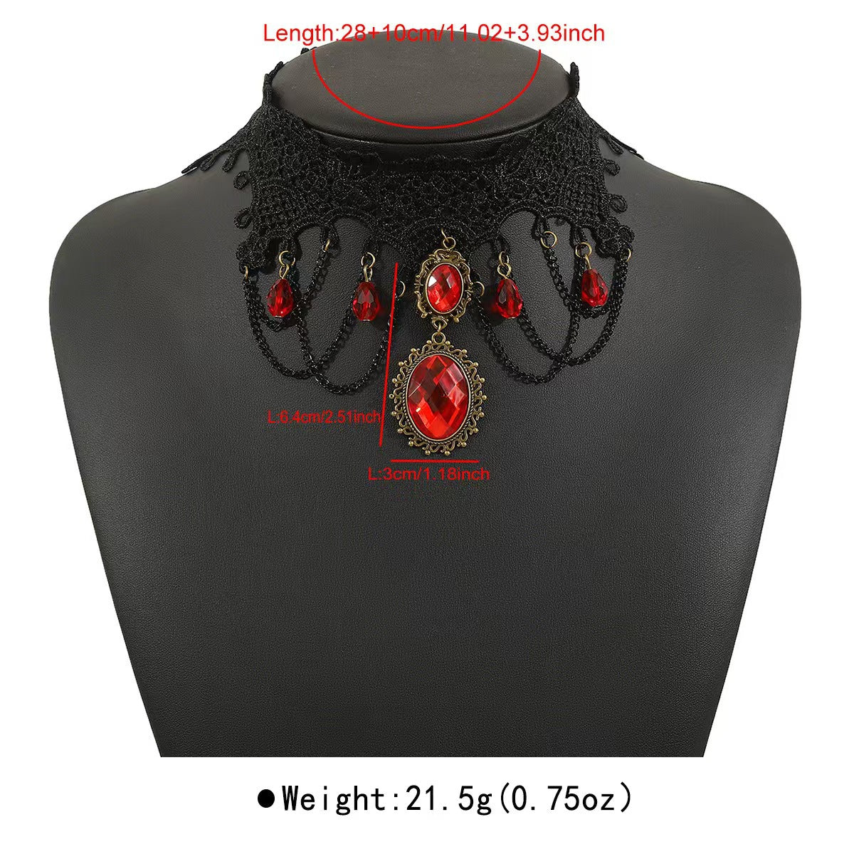 European and American Cross-Border Jewelry Gothic Style Halloween Cross Gemstone Necklace Niche Lace Tassel Necklace Accessories
