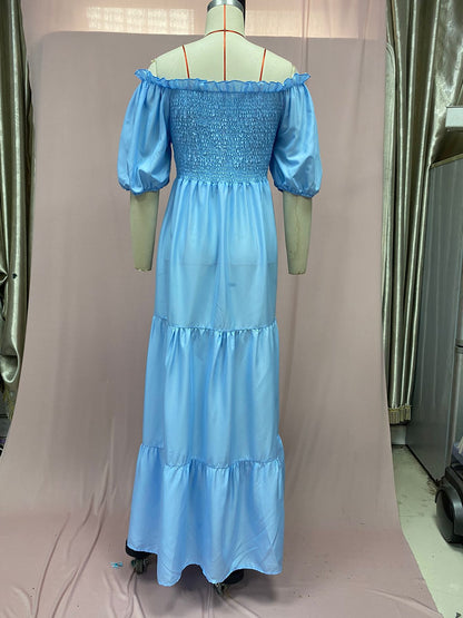 2025 Cross-Border New Spring and Summer European and American Clothing Dress One-Shoulder Floral Off-Shoulder Long Color Fairy Skirt