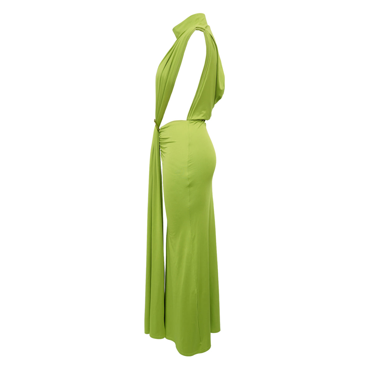 CM.YAYA Women O-neck High Split Ruched Stacked Bodycon Midi Maxi Dress 2024 Evening Party Club Vestidos Sexy Chic Long Dresses