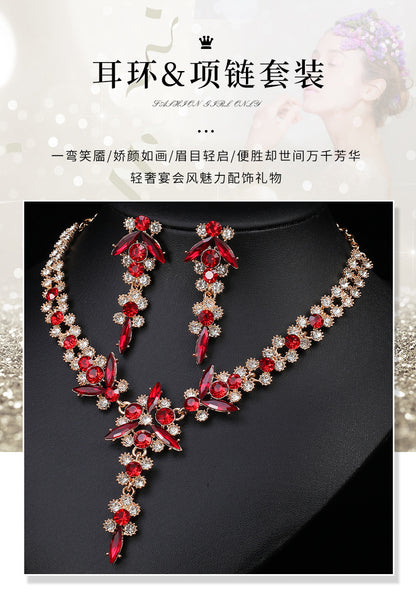 Europe and the United States Hot Jewelry Cross-border Supply Bridal Necklace suit Fashion High-end Crystal Wedding Dress Banquet Dress Jewelry
