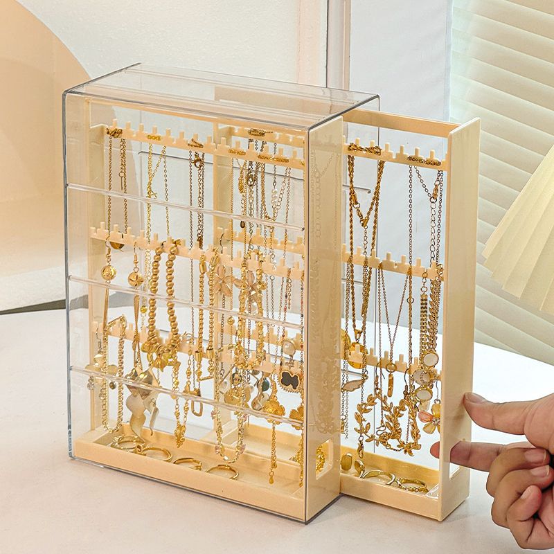 Gold Jewelry Storage Box Dust-proof Pull-out Anti-oxidation Earrings Necklace Ring Display Stand Desktop High-end Light Luxury