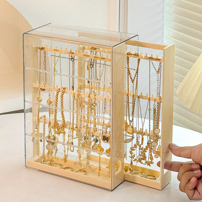 Gold Jewelry Storage Box Dust-proof Pull-out Anti-oxidation Earrings Necklace Ring Display Stand Desktop High-end Light Luxury