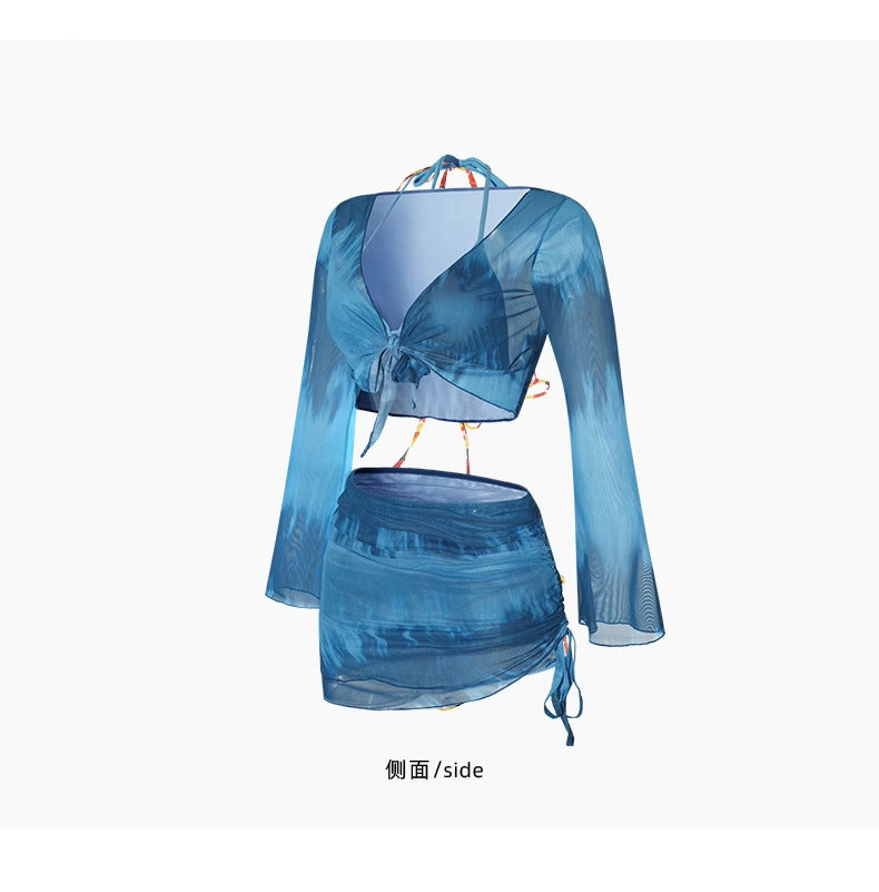 Swimsuit Women's Bikini Four-Piece Split Slimming Look Small Breasts 2025 New Long-Sleeved Hot Spring Girl Swimsuit High-End