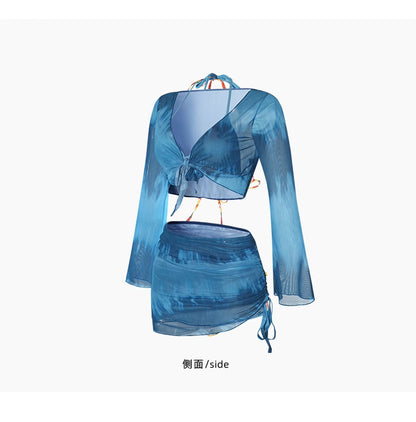 Swimsuit Women's Bikini Four-Piece Split Slimming Look Small Breasts 2025 New Long-Sleeved Hot Spring Girl Swimsuit High-End