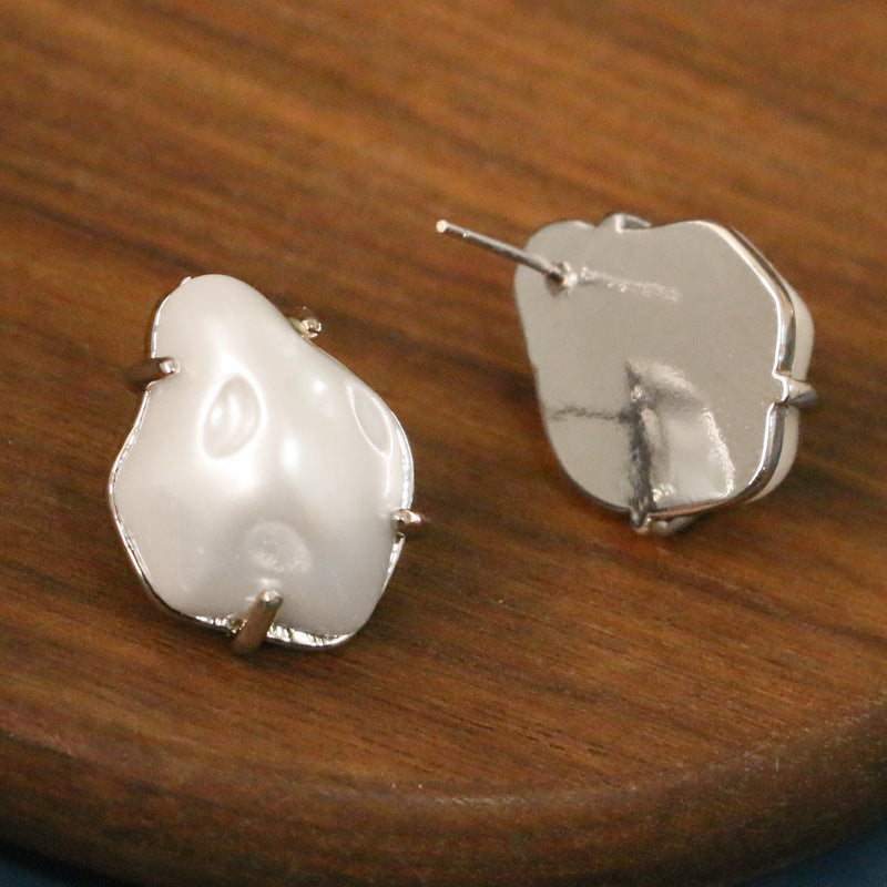 Qingdao jewelry Imitation Baroque style special-shaped pearl earrings s925 silver needle elegant personality retro earrings