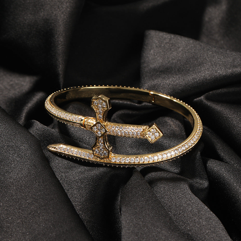 Hip-hop ancient cute European and American new sword of justice bracelet copper inlaid zircon full diamond trend Joker jewelry wholesale