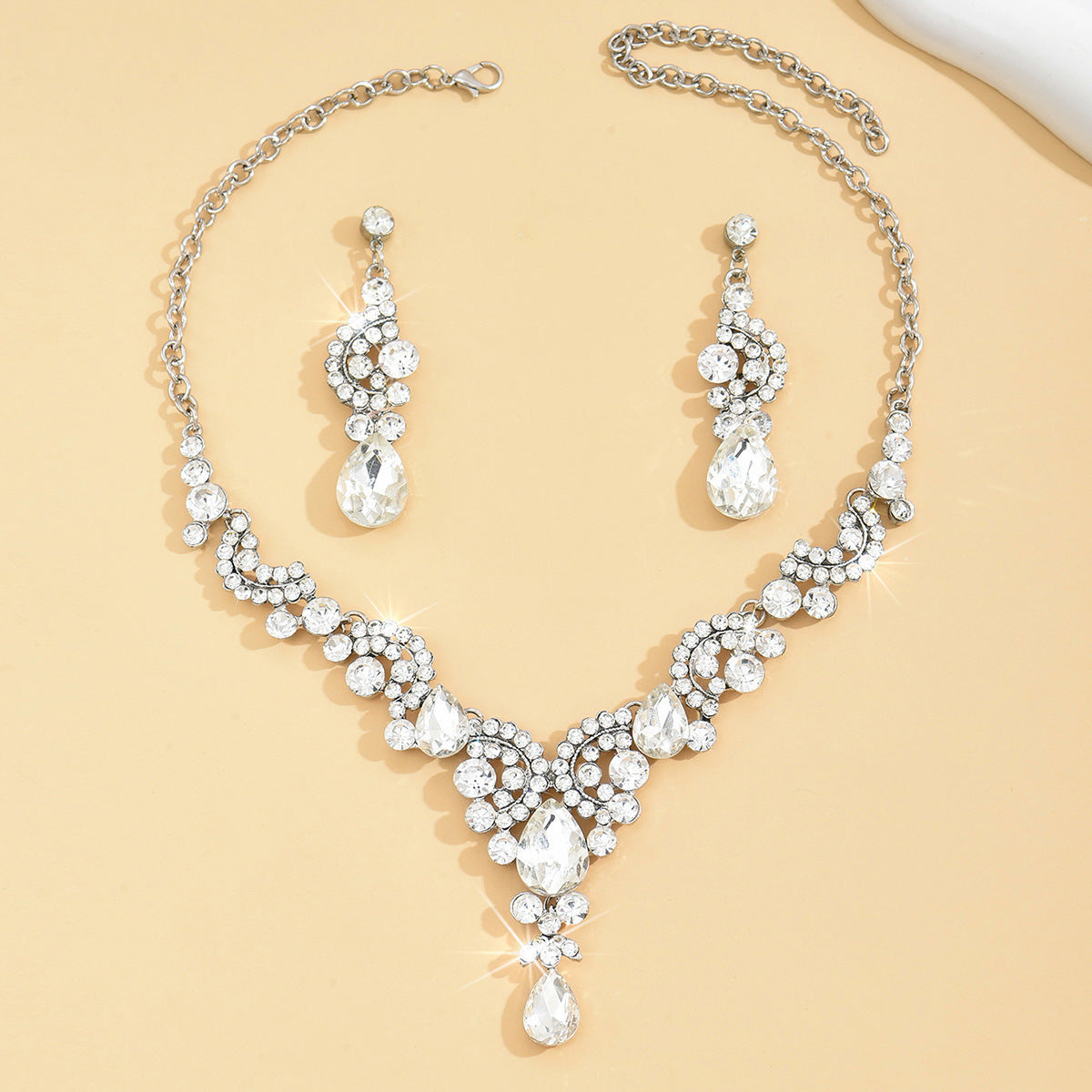 Cross-Border Popular European and American New Bridal Jewelry Wedding Dress Necklace Jewelry Set Women's Rhinestone Jewelry Dress