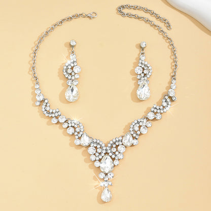 Cross-Border Popular European and American New Bridal Jewelry Wedding Dress Necklace Jewelry Set Women's Rhinestone Jewelry Dress