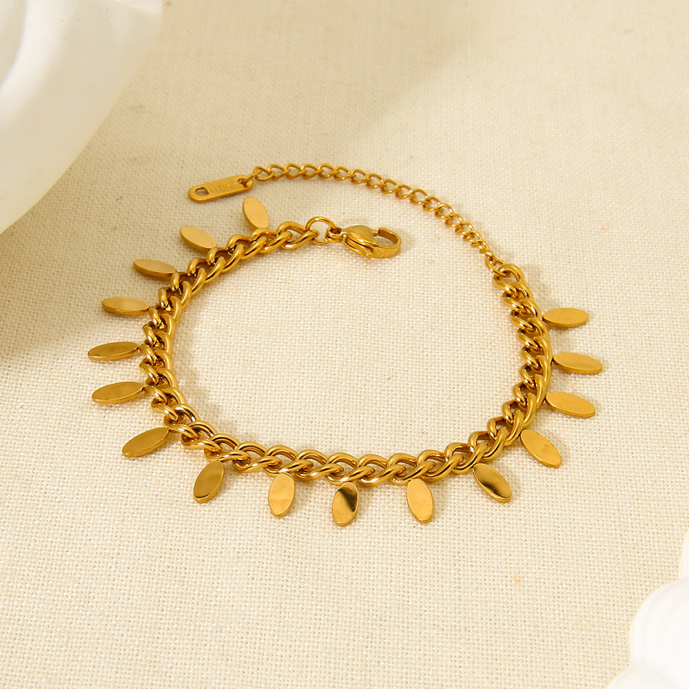 Cross-Border Leaf Tassel Pendant Stainless Steel Bracelet Plated with 18K Gold Waterproof Jewelry Ins Simple High-End Jewelry for Women