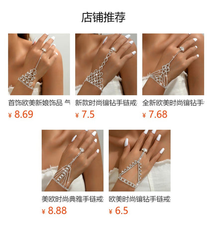 Factory Direct Supply European and American Fashion Full Diamond Bracelet for Women, Bracelet and Ring Integrated Chain, Beach Anklet, Hand Jewelry, Foot Jewelry