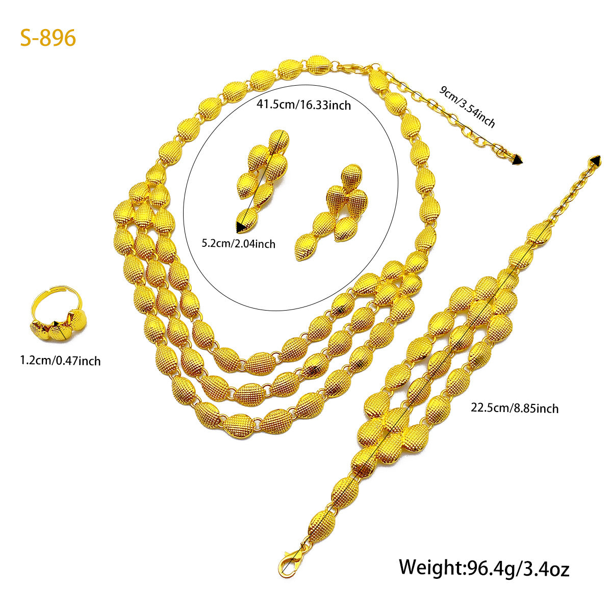 2025 Summer Dubai 24K Gold Bridal Jewelry Set Necklace Earrings Bracelet Ring Middle East Africa Jewelry