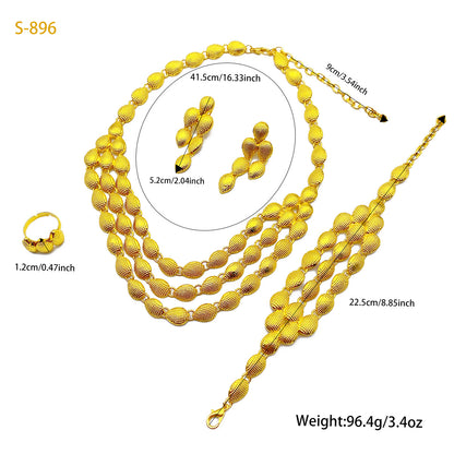 2025 Summer Dubai 24K Gold Bridal Jewelry Set Necklace Earrings Bracelet Ring Middle East Africa Jewelry