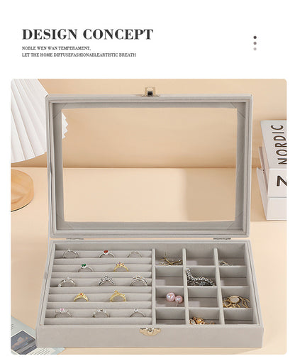 New Jewelry Box Large Capacity Flannel Jewelry Box Ring Necklace Earrings Storage Box Advanced Portable Dust-proof Box