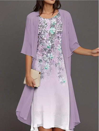 2023 European and American Hot Selling Independent Site Amazon Wish Spring & Fall Fashionable and Elegant Chiffon Dress Two-Piece Set