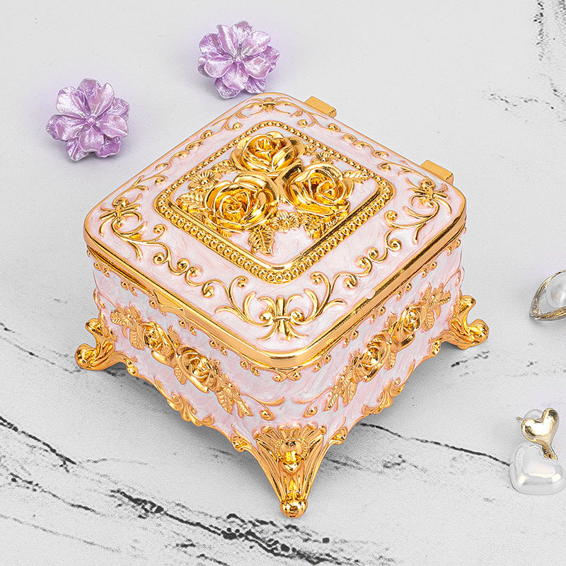 Cross-border E-commerce European-style Retro Metal Jewelry Box Exquisite Enamel Color Necklace Jewelry Storage Box Princess Jewelry Box