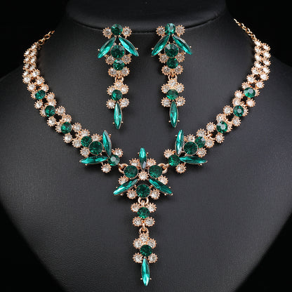 Europe and the United States Hot Jewelry Cross-border Supply Bridal Necklace suit Fashion High-end Crystal Wedding Dress Banquet Dress Jewelry