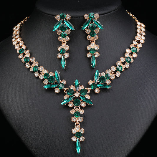 Europe and the United States Hot Jewelry Cross-border Supply Bridal Necklace suit Fashion High-end Crystal Wedding Dress Banquet Dress Jewelry