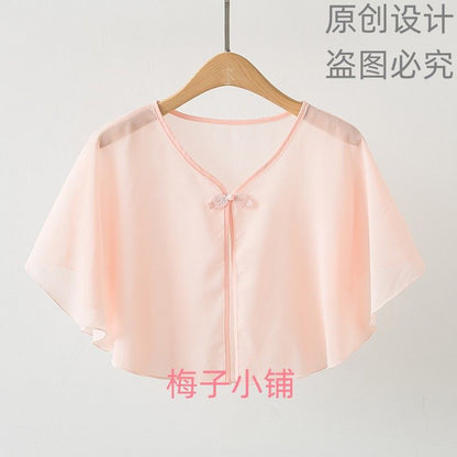Thin Small Shawl Summer Dress with Sling Skirt Air-conditioning Shirt Women's Cardigan Outer Chiffon Ethnic Style Silver Buckle Small Coat