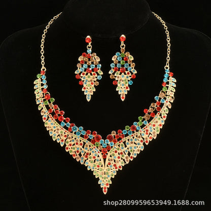 2024 New Exquisite Rhinestone Necklace Earrings Set Party Dress Wedding Accessories Alloy Cross-border Jewelry Supply