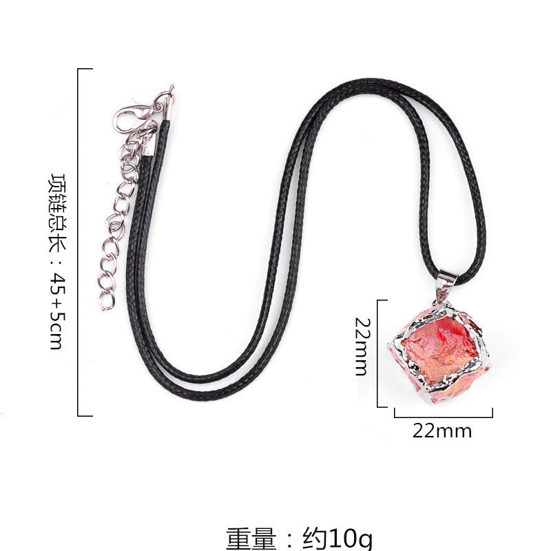 Imitation Crystal Rough Stone Square Electroplated Colorful Pendant Artificial Crystal Sugar Cube Necklace DIY Jewelry Pendant