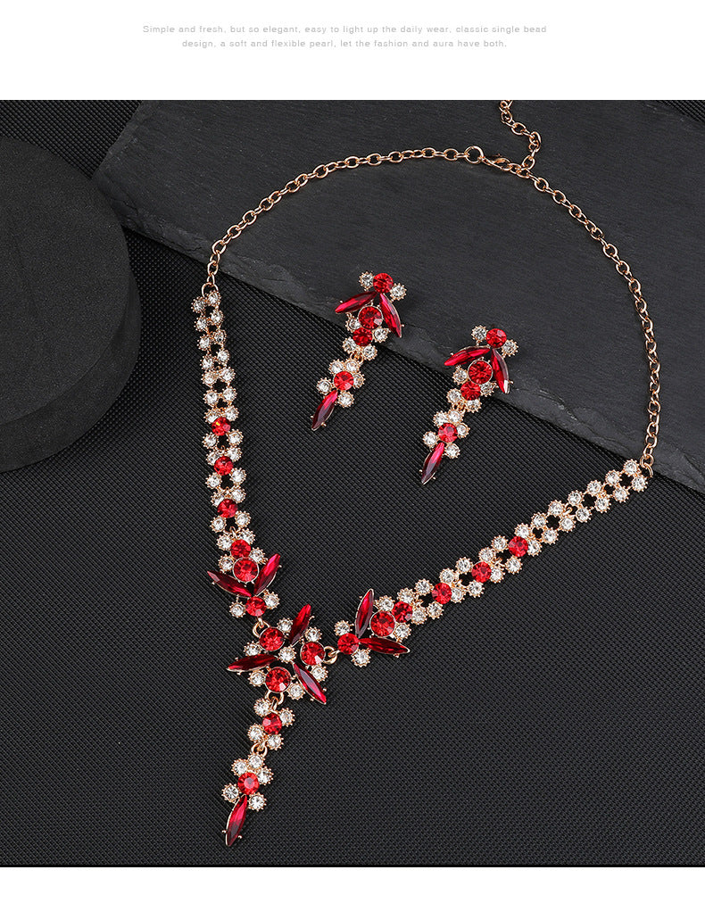 Europe and the United States Hot Jewelry Cross-border Supply Bridal Necklace suit Fashion High-end Crystal Wedding Dress Banquet Dress Jewelry