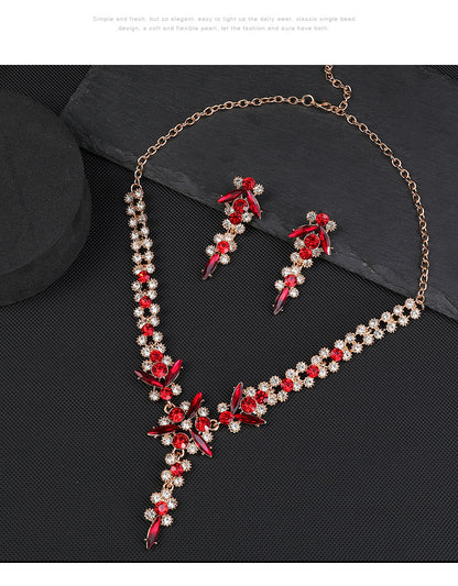 Europe and the United States Hot Jewelry Cross-border Supply Bridal Necklace suit Fashion High-end Crystal Wedding Dress Banquet Dress Jewelry