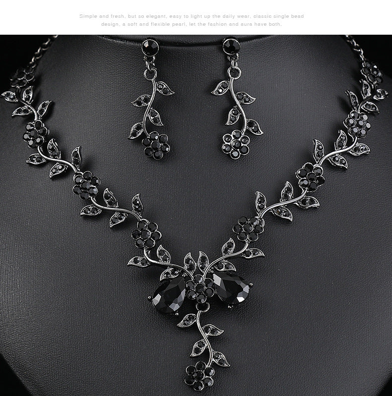 European and American Jewelry Necklaces and Earrings Set High-End Three-Piece Set Bridal Wedding Accessories New Foreign Trade Cross-Border Supply