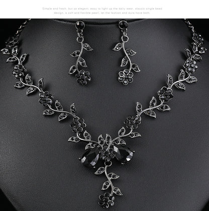 European and American Jewelry Necklaces and Earrings Set High-End Three-Piece Set Bridal Wedding Accessories New Foreign Trade Cross-Border Supply