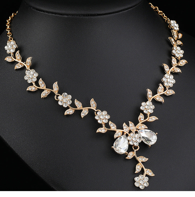 European and American Jewelry Necklaces and Earrings Set High-End Three-Piece Set Bridal Wedding Accessories New Foreign Trade Cross-Border Supply
