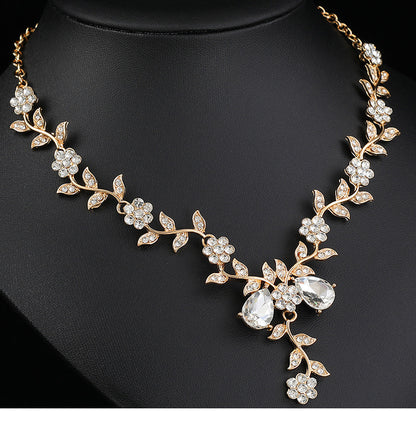 European and American Jewelry Necklaces and Earrings Set High-End Three-Piece Set Bridal Wedding Accessories New Foreign Trade Cross-Border Supply