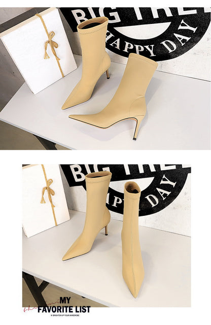 BIGTREE Shoes Stiletto Sexy Elastic Boots Women Shoes Sexy Stretch Fabric Ankle Boots Pointed Tip High Heels Boots Plus Size 43