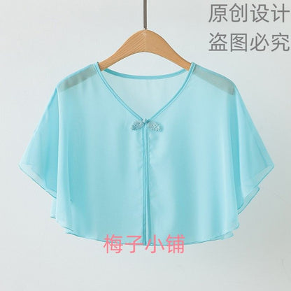 Thin Small Shawl Summer Dress with Sling Skirt Air-conditioning Shirt Women's Cardigan Outer Chiffon Ethnic Style Silver Buckle Small Coat