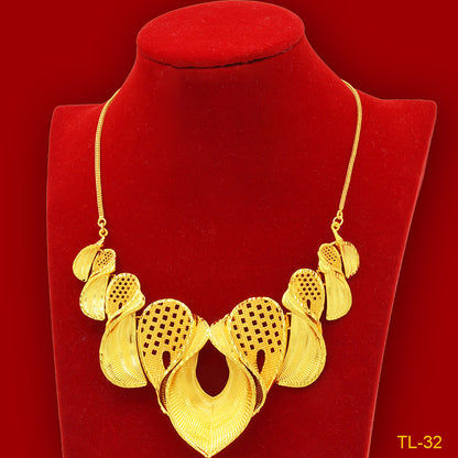Imitation gold flower necklace earrings suit Dubai India Nigeria brass gold plated women wedding jewelry lot