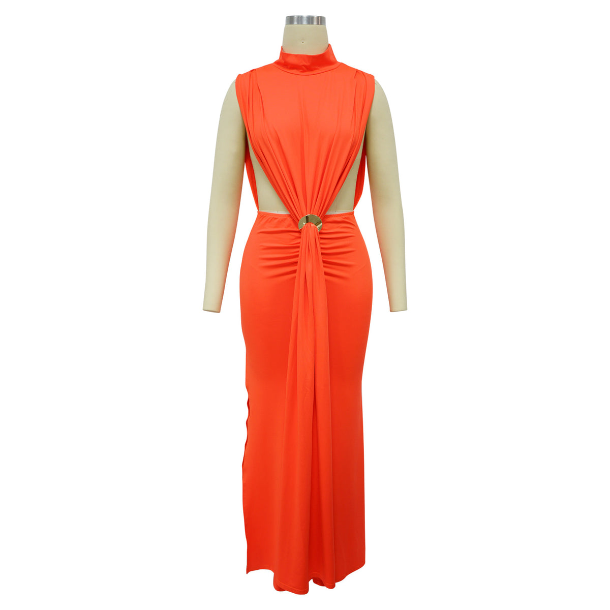 CM.YAYA Women O-neck High Split Ruched Stacked Bodycon Midi Maxi Dress 2024 Evening Party Club Vestidos Sexy Chic Long Dresses