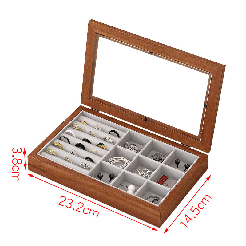 Solid Wood Flannel Jewelry Box Storage Box Ring Necklace Earrings Earrings Desktop Display Box Vintage