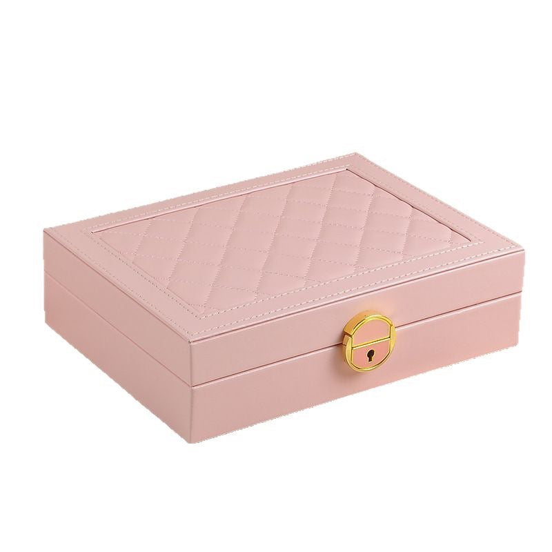 Leather Jewelry Box Single-Layer Jewelry Bracelet Box with Hardware Lock Ring Earring Storage Box Leather Storage Box