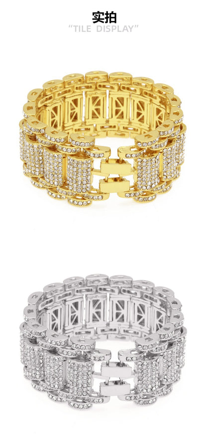 Hip-Hop Heavy Industry Men's Bracelet Exaggerated Diamond 35mm Wide Stereo Trendyy Alloy Bracelet Niche Design Jewelry