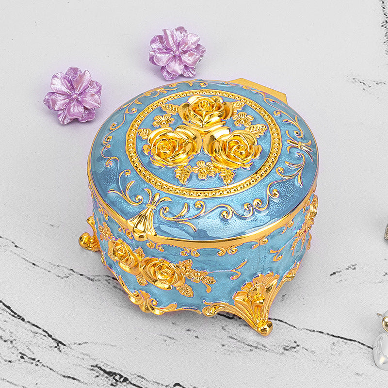 European Style Retro Light Luxury Princess Jewelry Box Metal Jewelry Box Exquisite Enamel Color Necklace Jewelry High-end Storage Box