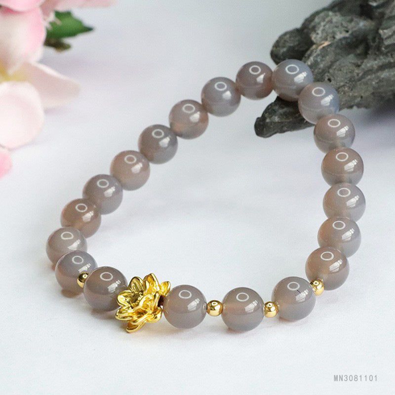 Guan Yu Natural Smoky Quartz Bracelet Lotus Purple Agate Bracelet Crystal Jewelry Factory Wholesale S3081101