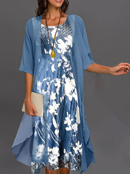 2023 European and American Hot Selling Independent Site Amazon Wish Spring & Fall Fashionable and Elegant Chiffon Dress Two-Piece Set