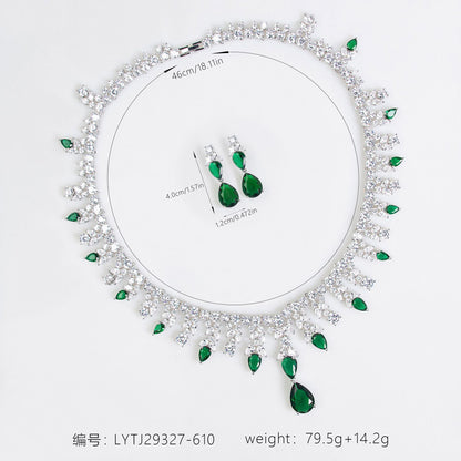 Luxury Dinner Dress Jewelry Red Zircon Necklace suit High-end Wedding Micro-inlay Bridal Wedding Earrings Jewelry