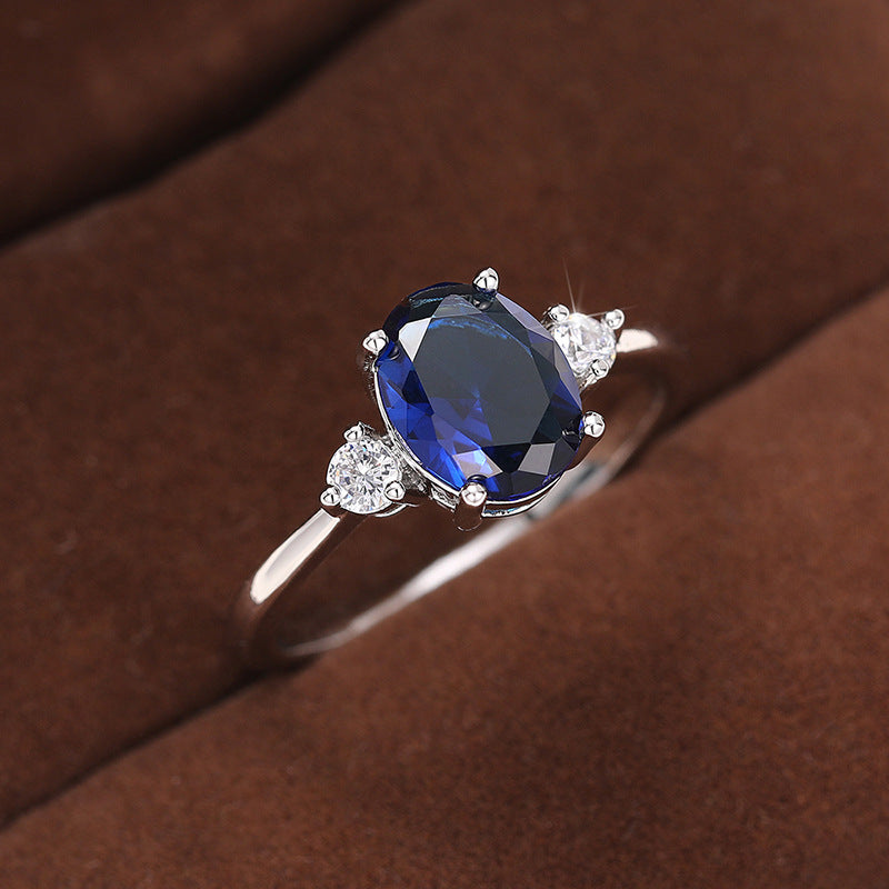 New Japanese and Korean Style Egg-Shaped Imitation Blue Gemstone Ring, Noble Temperament Hand Jewelry, Light Luxury, Versatile Fashion Jewelry for Women
