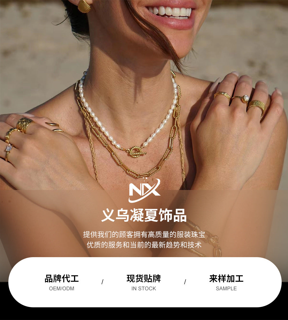 Cross-Border Leaf Tassel Pendant Stainless Steel Bracelet Plated with 18K Gold Waterproof Jewelry Ins Simple High-End Jewelry for Women