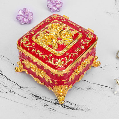European Style Retro Light Luxury Princess Jewelry Box Metal Jewelry Box Exquisite Enamel Color Necklace Jewelry High-end Storage Box