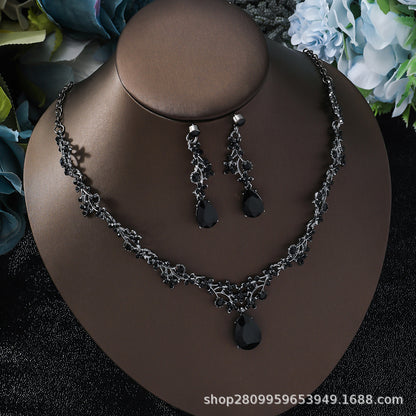 Jewelry Set Chain Crystal Diamond Gift Set Bridal Wedding Necklace Earrings Two-Piece Set Factory Direct Sale